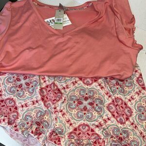 INK+IVY Women's Sleepwear 2pc Set Raglan Sleeve T-Shirt Peach & Pink Size XL NWT